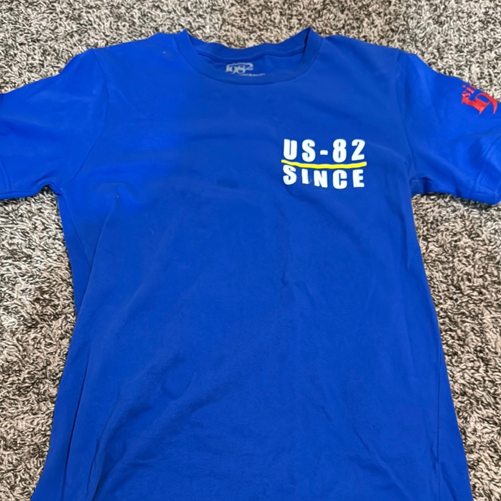 Vibrant Blue Short Sleeve Tee with Graphic Design